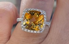 Cushion Cut 3Ct Lab Created Citrine Halo Engagement Ring 14K White Gold Plated