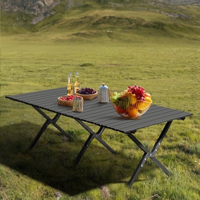 Folding Portable Camping Outdoor Picnic Table Carbon Steel with Carry Bag Black