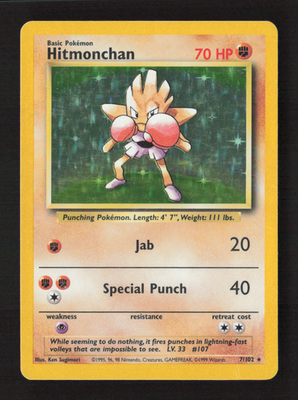 Hitmonchan Holo Rare Unlimited Holo Base Set (Shadowless) 007/102