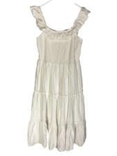 Old Navy Dress Smocked White Eyelet Womens L Peasant Boho Lagenlook Beachy Vacay