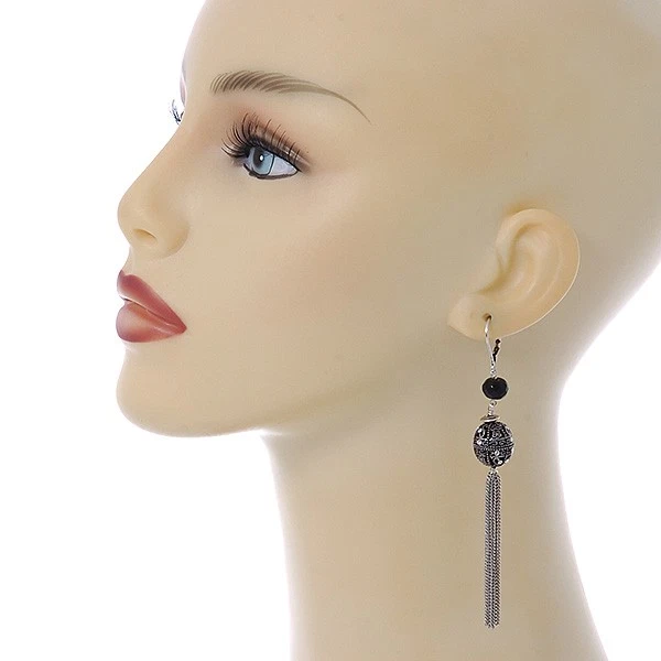 Vintage Inspired Crystal, Filigree, Tassel Drop Earrings With Leverback Closure - Image 2 of 4