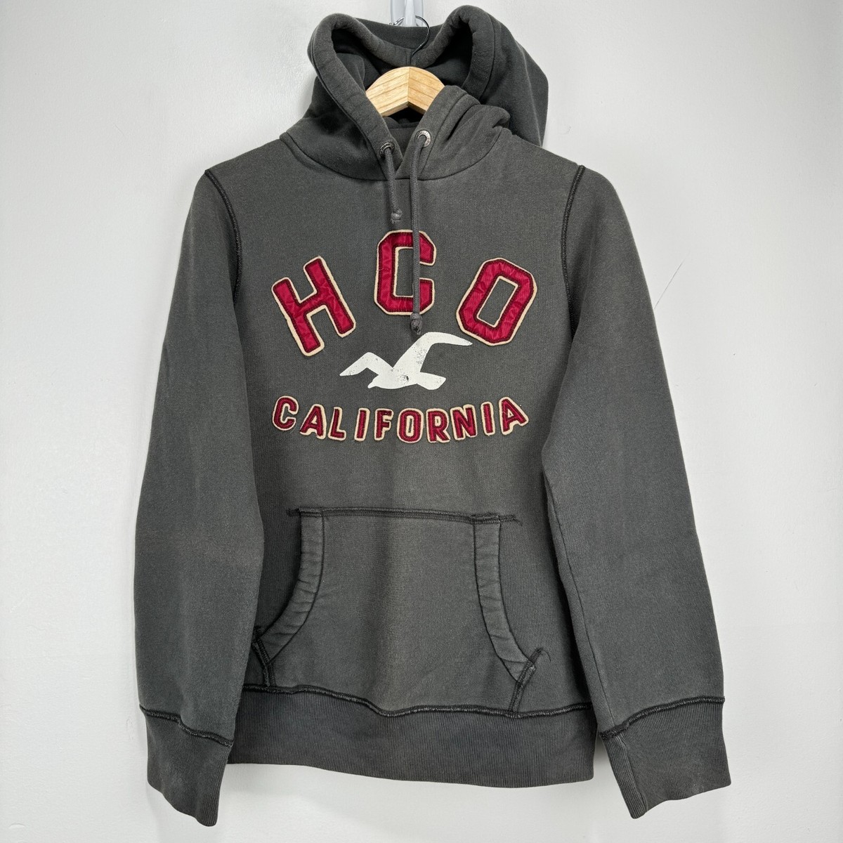 Hollister Hoodie Sweatshirt Men Small Gray Red HCO California