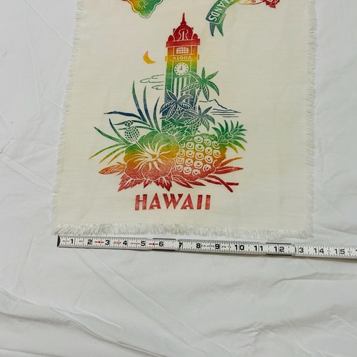 Vintage Hawaii Islands Souvenir Scarf 1950s Silk? Rainbow Cream Pineapple Moon - Picture 3 of 5