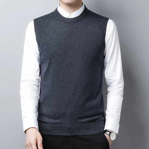 Suéter Chaleco Para Hombres Cuello Redondo Otoño Tejido Camisetas sin Mangas Pullover - Imagen 14 de 42