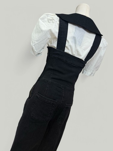 Paige Black Denim Jumpsuit Straight Leg Lace Front Zipper Women Size Small - Picture 6 of 8
