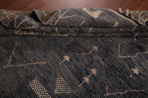 Abstract Charcoal Moroccan Living Room Rug 6x9 Wool Hand-knotted Oriental Carpet - Picture 15 of 18
