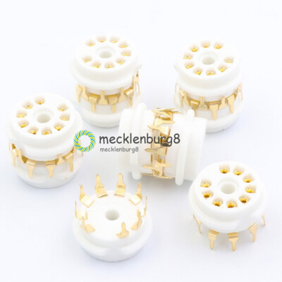 5PCS 12AX7 ECC83 EL84 6DJ8 6922 9P Ceramic B9A Tube Socket PCB Mount Audio Gold