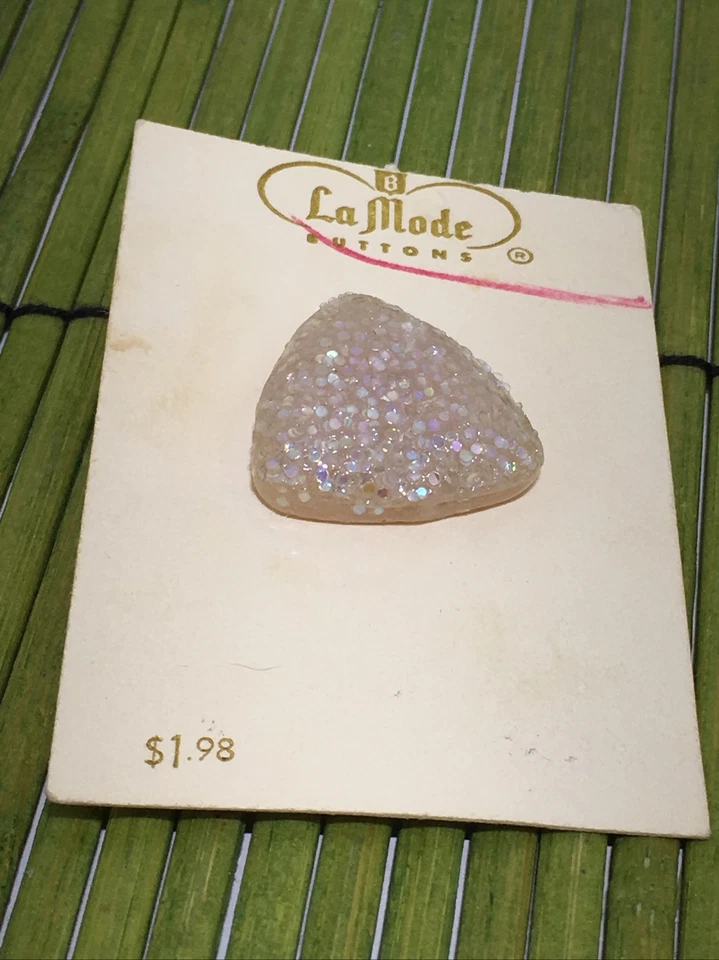 Vintage La Mode Beige Glitter Triangle Glass Shank Buttons 7/8" #919 France - Image 2 of 3