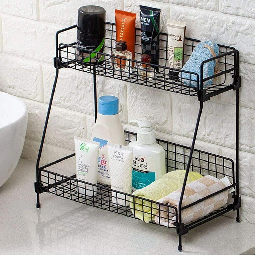 2-Tier Bathroom Countertop Organizer, Wire Basket Storage