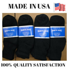 Creswell Top Quality 12 Pairs Made In USA Diabetic Socks Black Ankle 13-15 Size