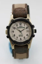 Timex Watch Men Gold Black Plastic Stainless 50m Light Date Beige Canvas Quartz