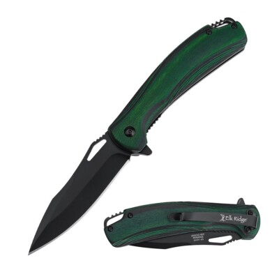 ERA2002GN Elk Ridge Spring A/O Drop Point 3Cr13 Blade Green Wood Handle Clip Lin