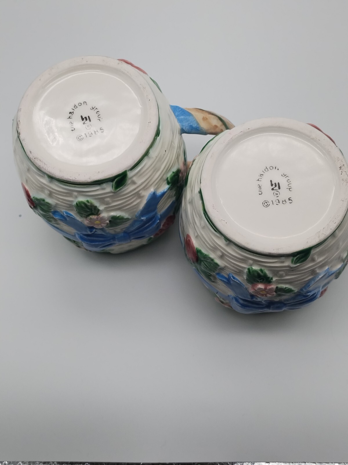 The Haldon Group Set Of 2 Blue Bow Basket Weave Mugs