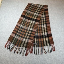 Scarf Cashmink By V Fraas Brown Plaid Tassel Fringe 12inx52in