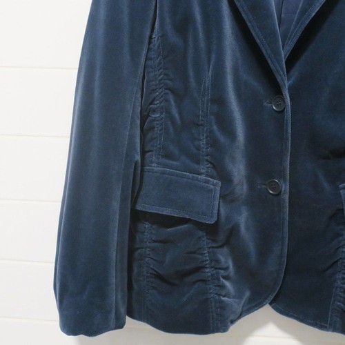 THEORY VELVET BLAZER BLUE GREY RUCHED single breast pocket LARGE lapel gather US - Picture 5 of 13