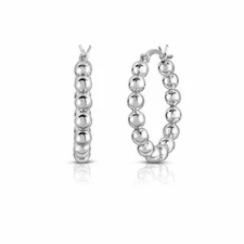 Womens 925 Sterling Silver Bead Ball Hoop Earrings, For Women, 25-35MM