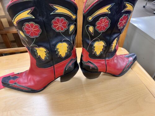 Donald J Pliner Western Boots 7 1/2 M Colorful Embroidery Floral Italy Made RARE