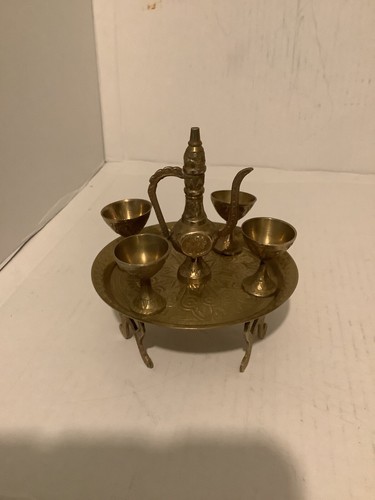 Miniatur Vintage Messing Indisch Osttisch und Teeservice - Bild 2 von 9