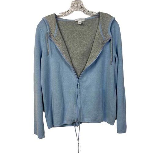Women's M BELFORD Pima Cotton Hoody Zip Front Blue Gray - Picture 2 of 9