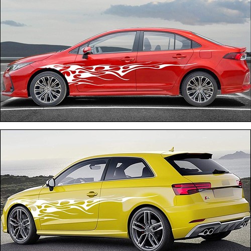 2Pcs White Fire Flame Graphics Side Door Fender Vinyl Stickers For Ford Mustang - Bild 6 von 9