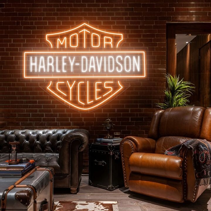 Enseigne Lumineuse LED Harley Davidson - Panneau Pub Moto Café - Neuf