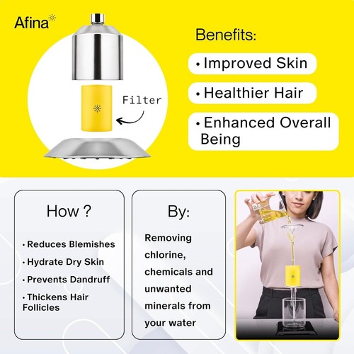 Afina Filtered Shower Head High Pressure Shower Reduces Dry Itchy Skin, Dandruff - Picture 3 of 8