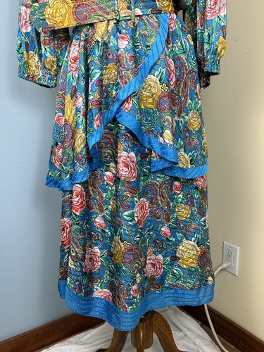 Vtg 80s Diane Freis Georgette Floral Glam Maxi M/L Cottage Romantic Tiered Rose - Picture 8 of 12
