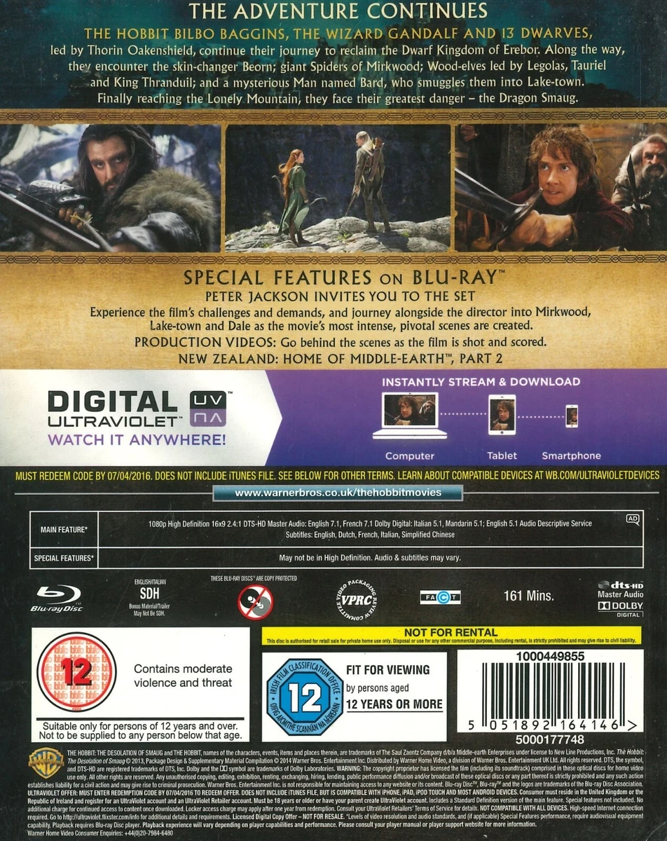 El Hobbit: la Desolación de Smaug (2013) Blu-Ray, Ian Mckellen, Martin Freeman