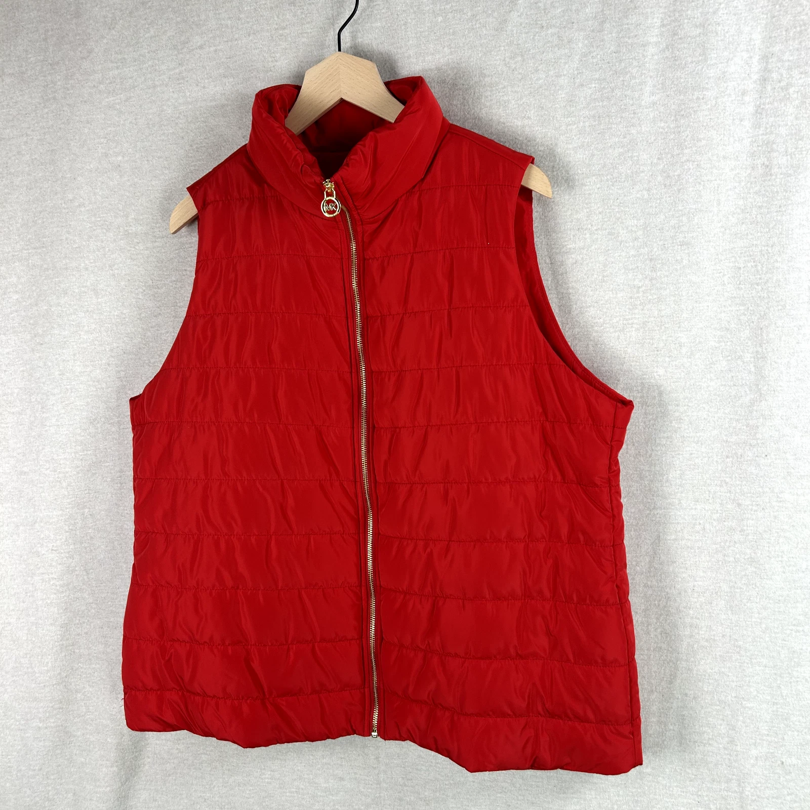Gilet imbottito trapuntato donna Michael Kors taglia 1x rosso ciliegia outdoor cerniera oro