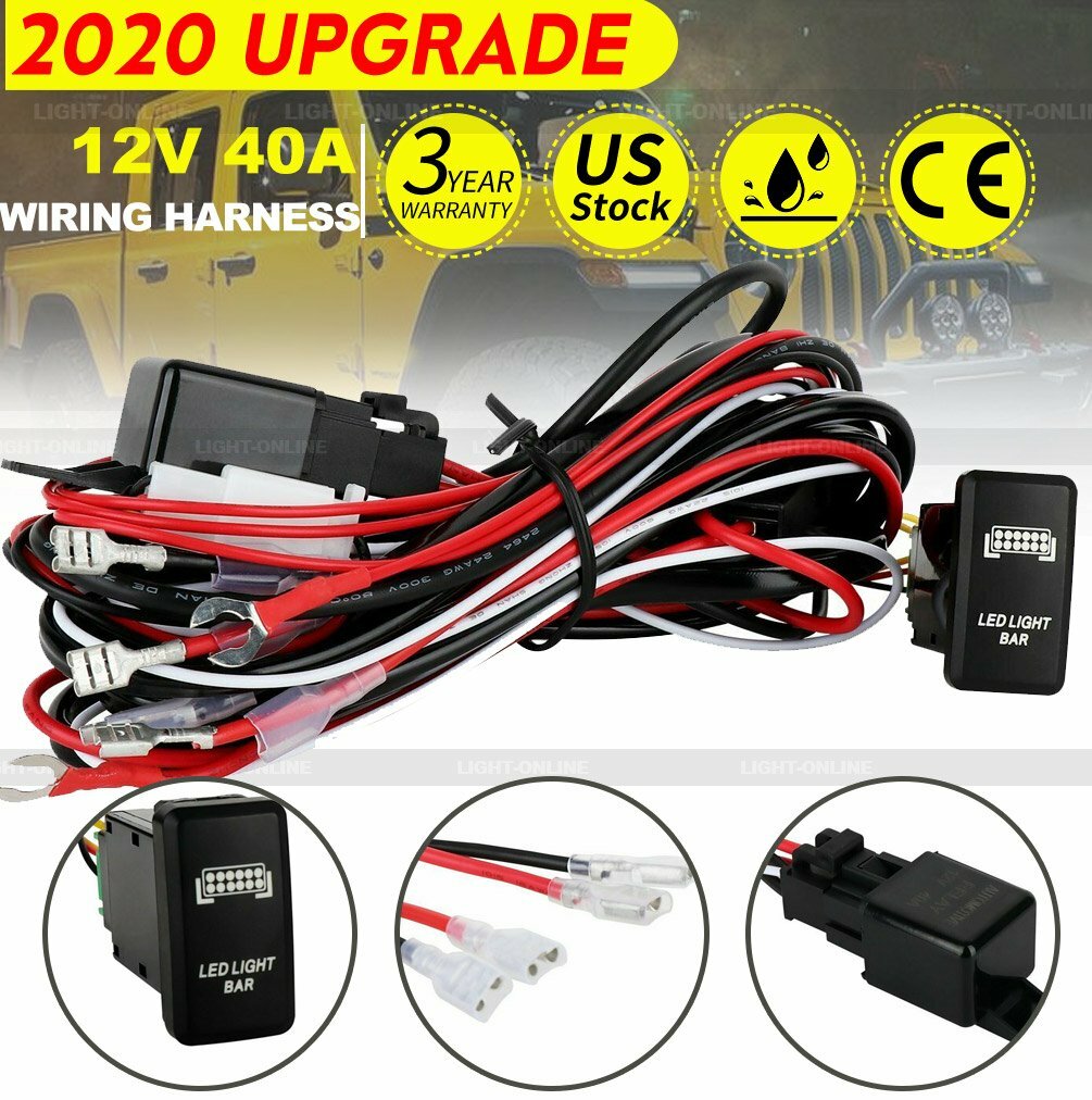 OZYEE 12V LED Light Bar Wiring Harness Kit With ON/OFF Switch, Relay & Fuse - 500W Max