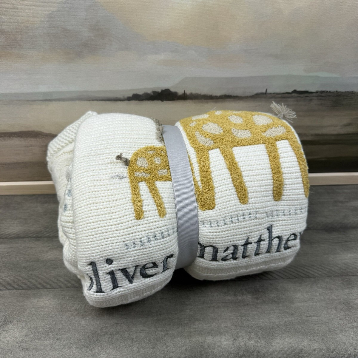 Pottery Barn Kids Giraffe Heirloom Baby Blanket 30”x40” Multicolor  Monogrammed