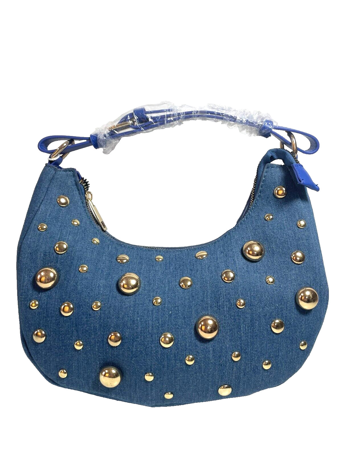 Bolso hombro y bandolera mujer Denim / Vaquero / Jean azul y apliques dorados