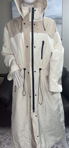 MACKAGE BREENA Women’s Long Rain Coat Jacket Drawcord Waist Hood sz Large Cream - Picture 2 of 16