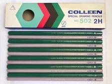 12 VINTAGE COLLEEN PENCILS: COMPLETE BOX OF "No.502" 2H - MADE IN JAPAN - UNUSED