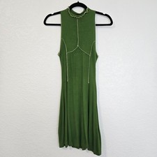 Urban Outfitters Green Ribbed Mock Neck Sleeveless Dress Size S Keyhole Back