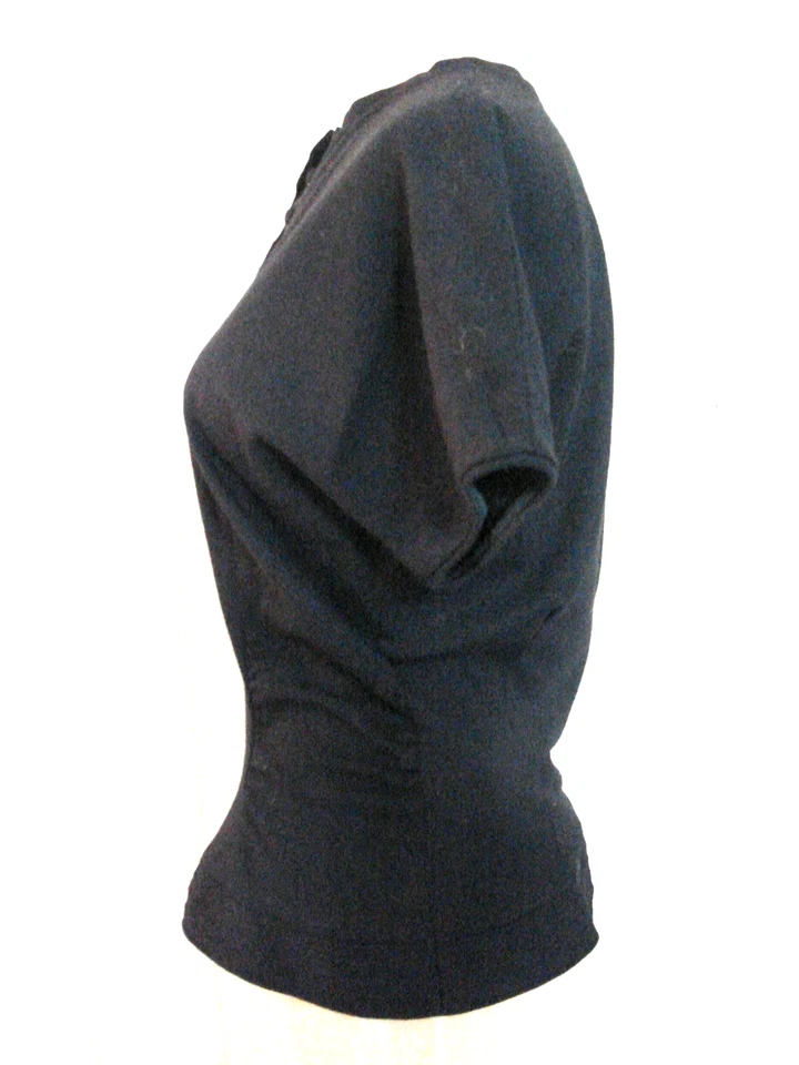 Vintage 40s Wool Knit Top M Black RUCHING Koret of California Buttons sweater - Image 4 of 4