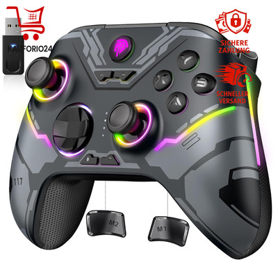 Gaming Controller Wireless Schwarz mit RGB Licht Hall Joystick Bluetooth PC