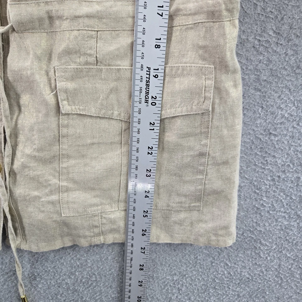 Chaqueta Charter Club para mujer M marrón lino utilitaria manga con lengüeta enrollable Foto 4 de 4