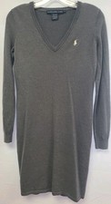 Ralph Lauren Sport Merino Wool Sweater Dress Womens Sz Mesium Gray Pony EUC Polo