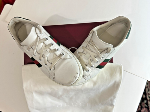 Gucci Kinder Ace Sneaker EU 33 / US 2 Weiß Leder Grün Rot Web mit Staubbeutel & Karton - Bild 3 von 11