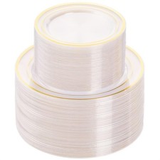 200PCS Clear Gold Plastic Plate, Disposable Party Plates with 100 Dinner and ...
