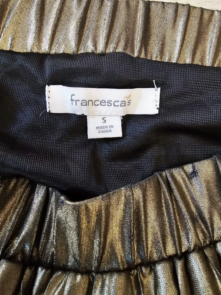 Falda midi para mujer Francescas talla pequeña dorada plisada metálica Foto 2 de 4