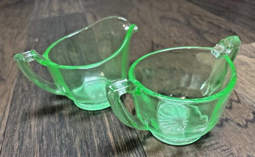 Vintage GREEN Depression GLASS Cream and Sugar Dish