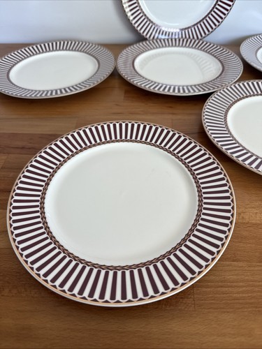 Set of 6 Grace Teaware 8" Red & White Striped Gold Trim Salad Plates NEW - Picture 2 of 7