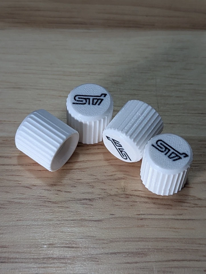 Tapas de vástago de válvula de neumático Subaru STI - Tapas de aire blancas (juego de 4) - WRX, BRZ, Impreza Foto 4 de 4