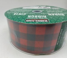 Kirkland Signature Wire Edged Ribbon Red Black Plaid 50 Yards 2.5" Christmas