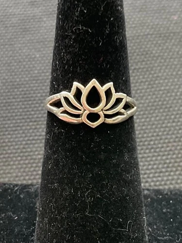 Vintage 925 sterling silver open lotus flower ring size 5.25 estate jewelry