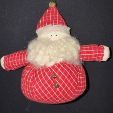 Vintage 1990s Handmade Primitive Folk Art Santa Claus 6 Cloth Roly-Poly Doll