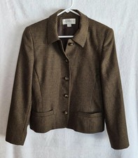 Vintage 90s Liz Claiborne Collection Brown Houndstooth Blazer Jacket Size 6 Wool