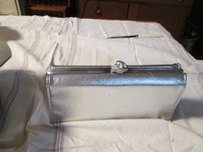 vtg HL USA Silver evening glam Clutch Bag Rhinestone Clasp drop chain